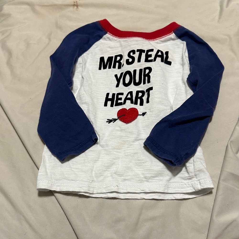 Charming Long Sleeve Kids Tee - White with Blue and Red Accents